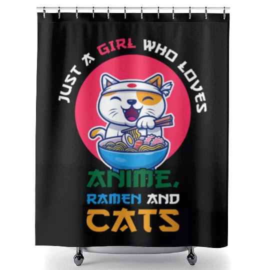 Just a girl who loves anime ramen and cats Shower Curtains