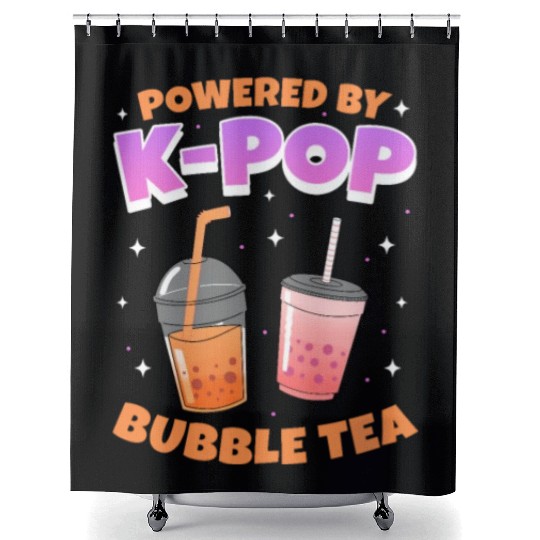 Powered By K-pop Bubble Tea Shower Curtains