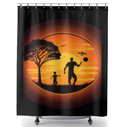 Ultimate Frisbee Fans Father and Son Playing Shower Curtains