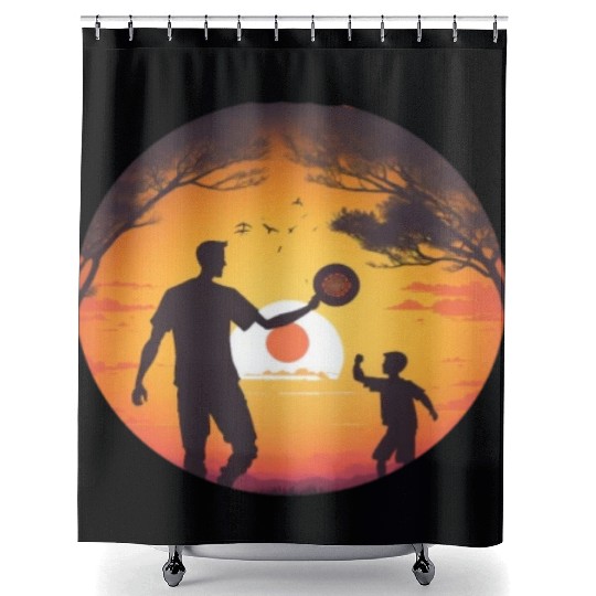 Ultimate Frisbee Fans Father and Son Playing Shower Curtains