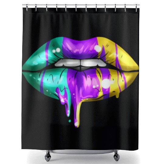 Big Lips In Green, Purple And Yellow Golden For Shower Curtains