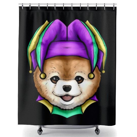 Cute Bear with Jester Hat for Mardi Gras Shower Curtains