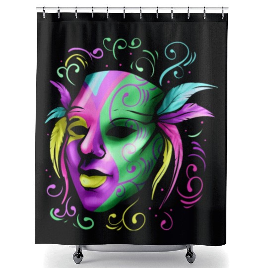 Yellow, Purple And Green Mask For Mardi Gras Shower Curtains