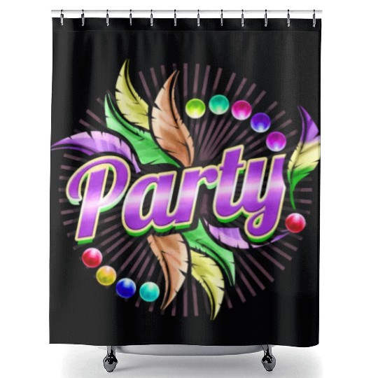 Party, Beads And Feathers For Mardi Gras Shower Curtains