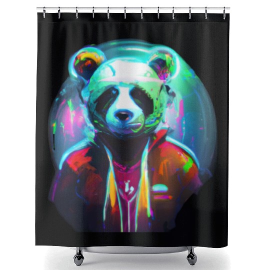 Panda in a neon paradise Shower Curtains