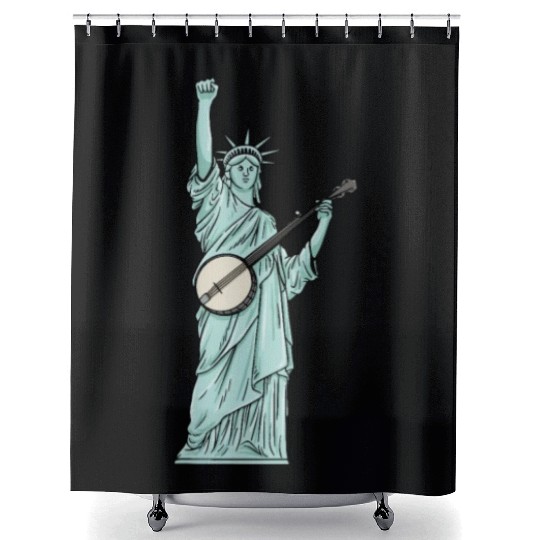 Statue Of Liberty Banjo Musician Design for Shower Curtains