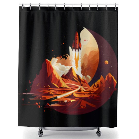 Vintage Space Science Mars Fiction Geek Solar Shower Curtains