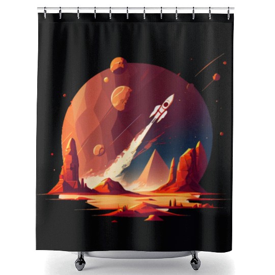 Vintage Space Science Mars Fiction Geek Solar Shower Curtains