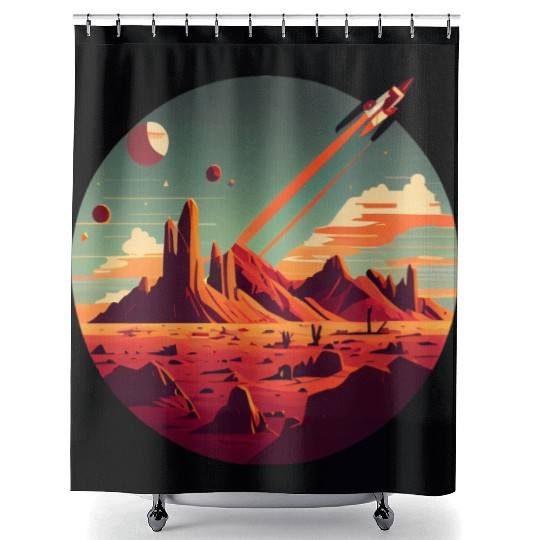 Vintage Space Science Mars Fiction Geek Solar Shower Curtains