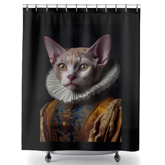 Black Queen Devon Rex Cat Breed Portrait Royal Ren Shower Curtains