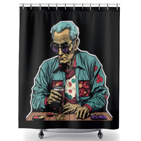 Cool Poker Fans Retro Comic Style Poker Player Shower Curtains
