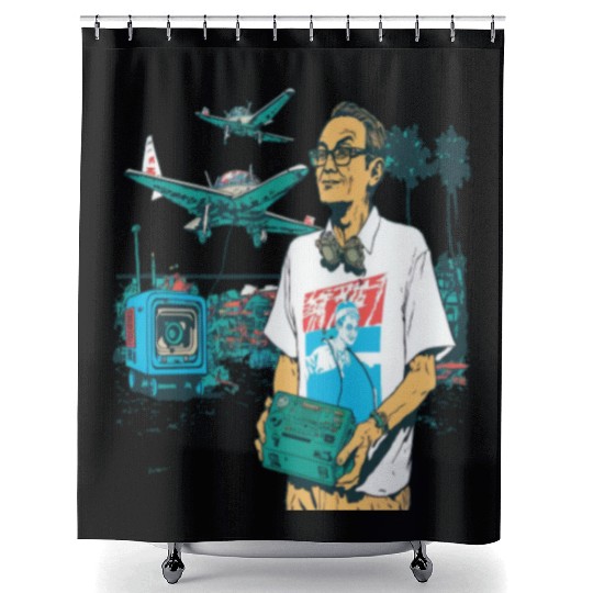 Miniature Plane Lover Cool Retro Radio Controlled Shower Curtains