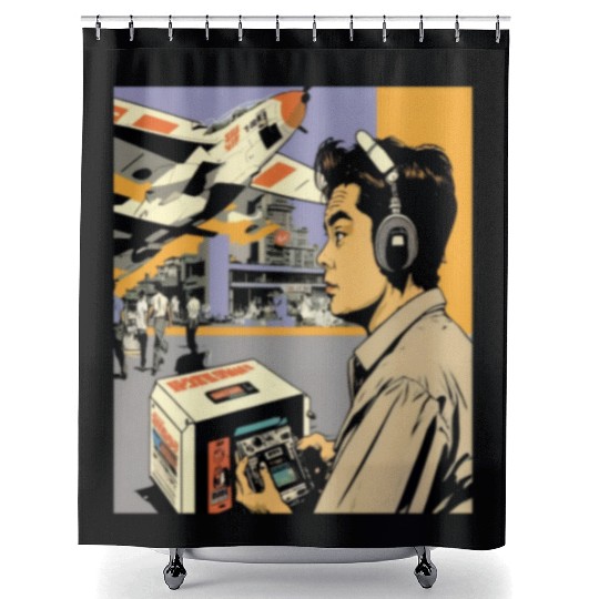 Miniature Plane Lover Cool Retro Radio Controlled Shower Curtains