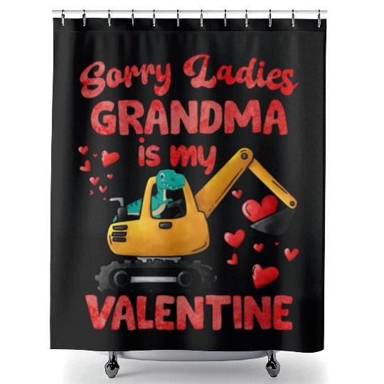 Grandma Is My Valentine Trex Dino Excavator Shower Curtains