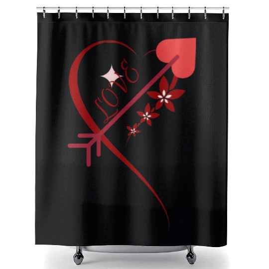 Red floral cupid arrows heart Valentine's day Shower Curtains