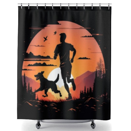 Runner Dog Animal Lover Dog Dad Silhouette Shower Curtains