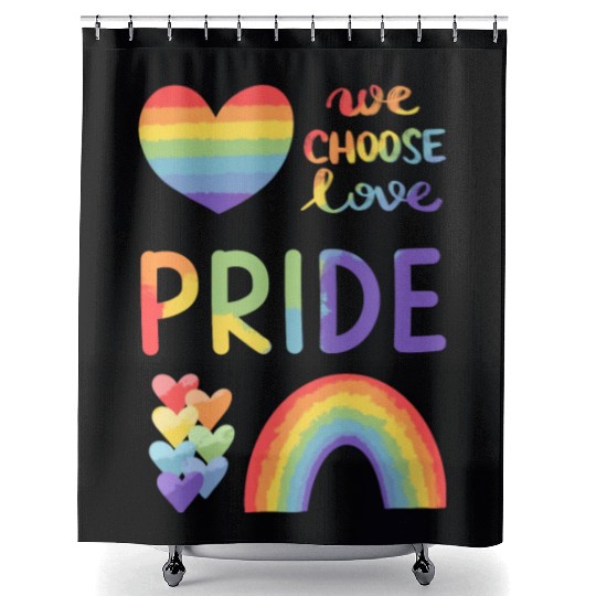 PRIDE We Choose Love Rainbow Hearts & Rainbow Shower Curtains