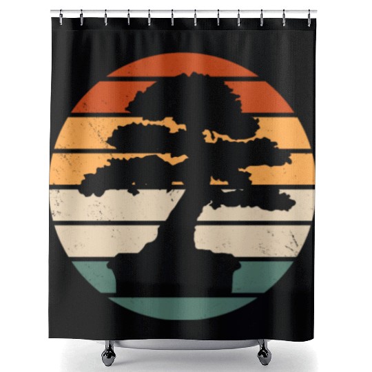 Retro Bonsai Tree Design Shower Curtains