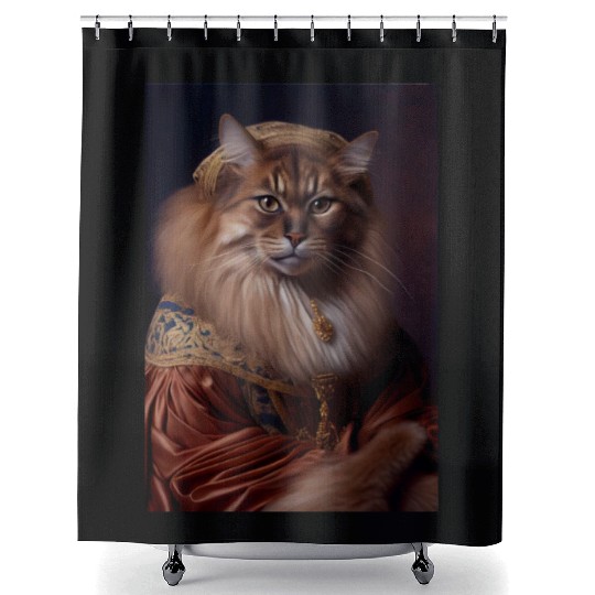 Somali Cat Breed Portrait Royal Renaissance Animal Shower Curtains