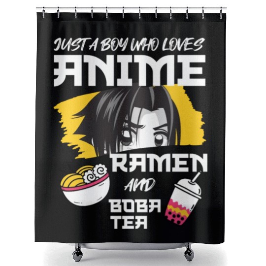 Just A Boy Who Loves Anime Ramen And Boba Tea Shower Curtains