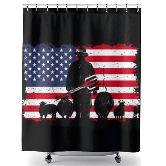American Flag Patriotic Farmer Farming USA Shower Curtains