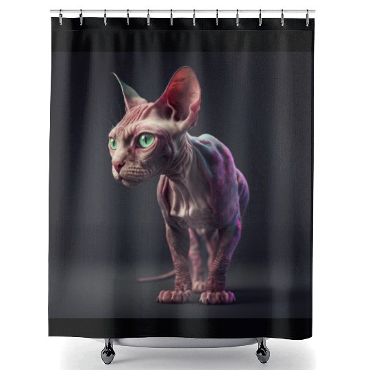 Canadian Sphynx cat with transparent skin Shower Curtains
