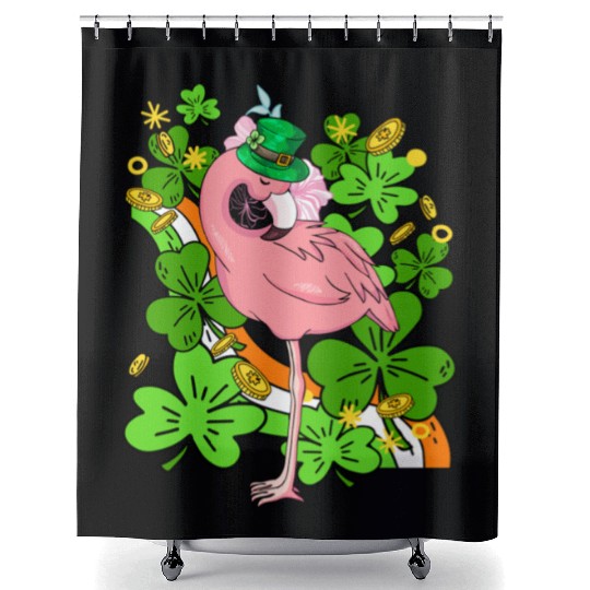 Funny Flamingo St Patricks Day Pink Bird Lover Shower Curtains