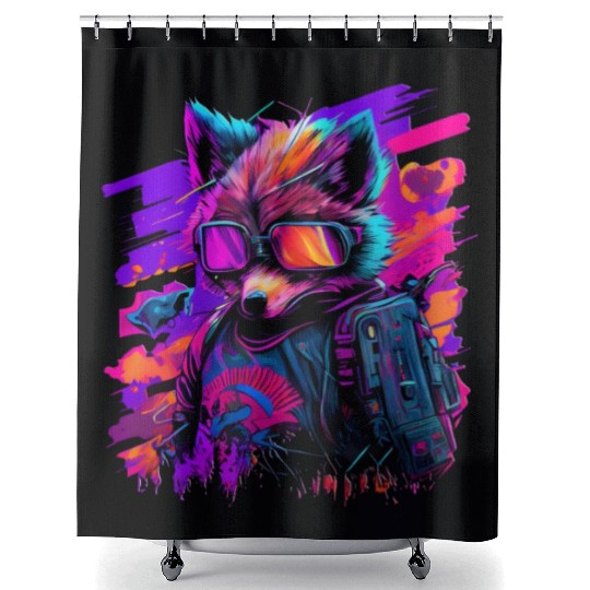 cyberpunk synthwave cool fox Shower Curtains
