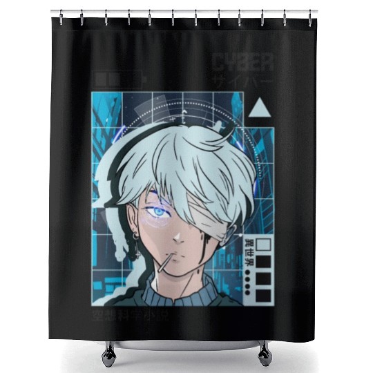 SciFi Anime Japanese City Aesthetic Tokyo Vaporwav Shower Curtains
