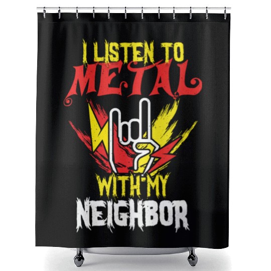 Metal With Neighbor Metal Kid Music Lover Rocker Shower Curtains