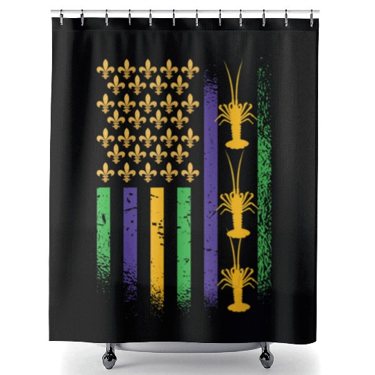 American Flag Mardi Gras Crawfish USA Flag Shower Curtains