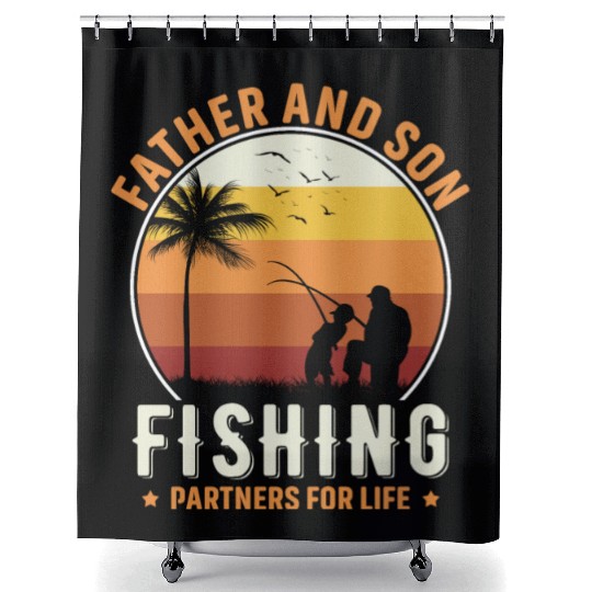 Father and son fishing partners for life Shower Curtains