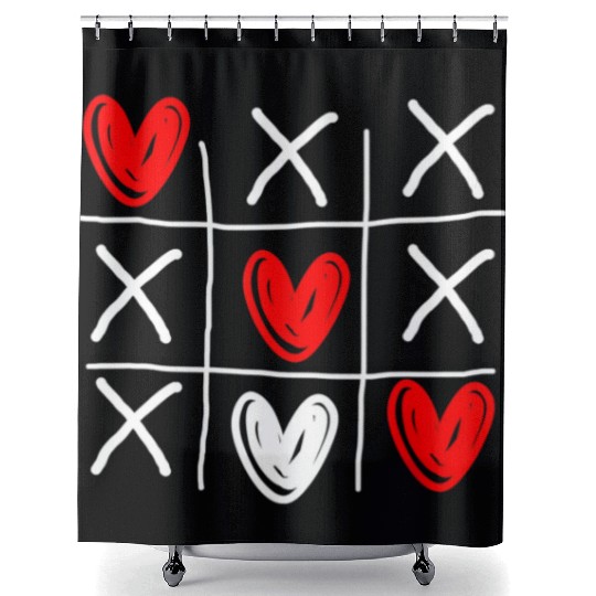 Cute Tic Tac Toe Hearts Valentines Day Shower Curtains