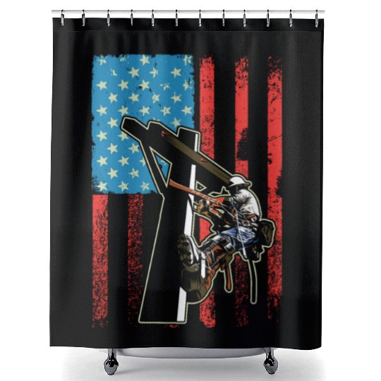 US Flag Lineworker Patriotic Lineman Shower Curtains