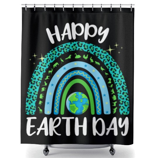 Happy Earth Day Planet with Rainbow Shower Curtains