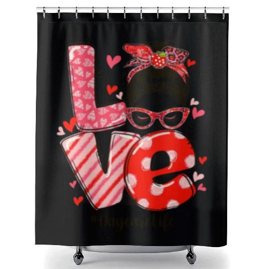 ove Messy Bun Daycare Teacher Valentines Day Shower Curtains