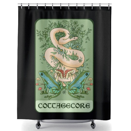 Tarot Card Goblincore Snake Cottagecore Frog Aesth Shower Curtains