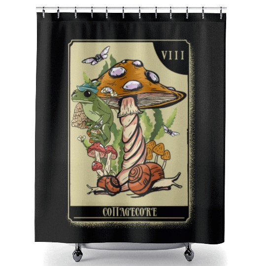 Tarot Card Mushroom Frog Boho Cottagecore Aestheti Shower Curtains