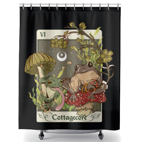 Swamp Mushroom Frog Cottagecore Tarot Card Aesthet Shower Curtains