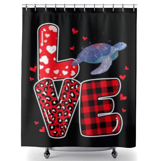 Sea Turtle Lover Heart Sea Turtle Valentine Shower Curtains