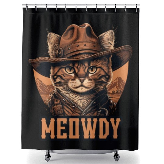 Meowdy - Funny Mashup Between Meow and Howdy - Cat Shower Curtains