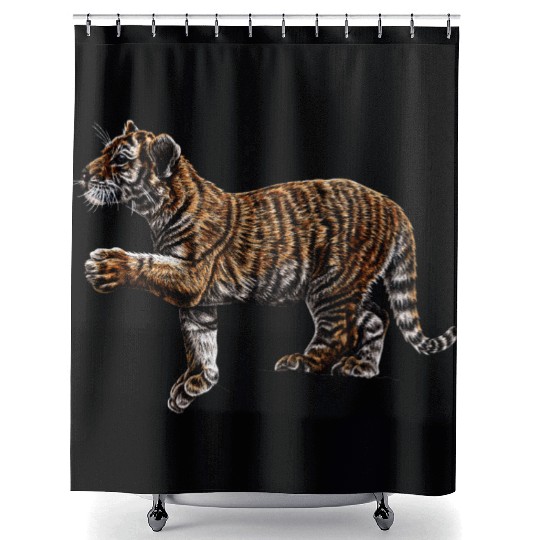 Amur tiger cub colour illustration Shower Curtains