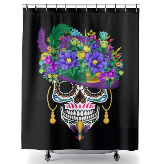 Mardi Gras Costume Dia De Los Muertos Flower Sugar Shower Curtains