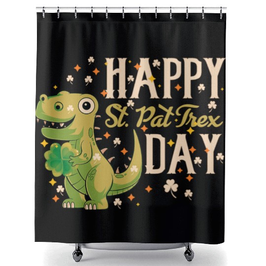 Irish Trex Dino St Patricks Day Kids Toddler Boys Shower Curtains