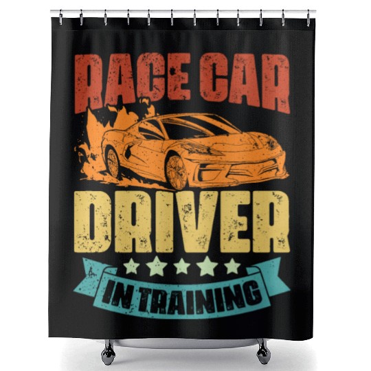 Vintage Race Car Driver In Training An Automotive Shower Curtains