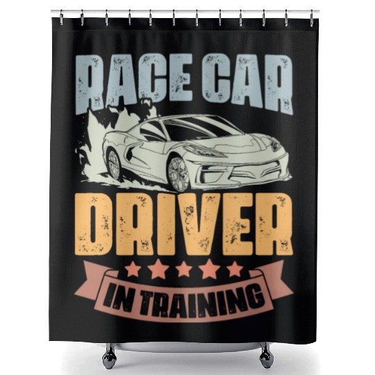 Race Car Driver In Training Retro Car Race Shower Curtains