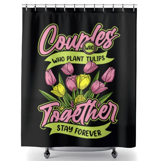 Tulip Gardening Couple Shower Curtains