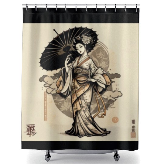 Japanese Kimono girl Shower Curtains