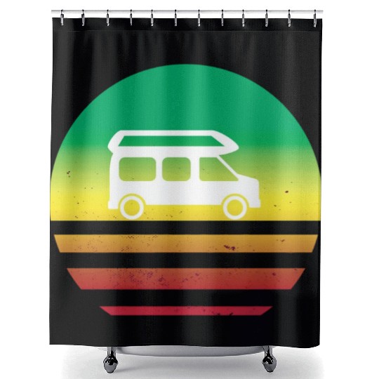 Camper Van Retro Sunset Vintage sun camping Shower Curtains