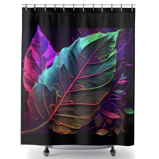 Vibrant Leaf Synthwave Shower Curtains